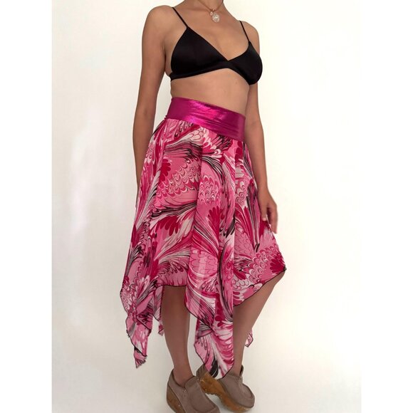 y2k pink fairy whimsy grunge dance sheer flowy chiffon asymmetric hem midi skirt - Picture 5 of 9